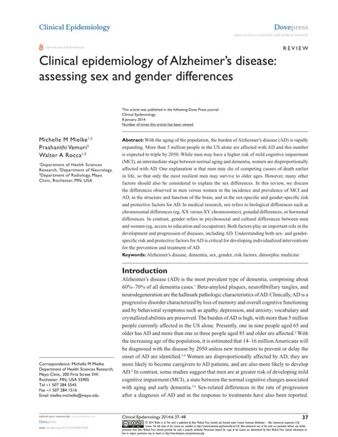 Pdf Clinical Epidemiology Of Alzheimers Disease Assessing Sex And