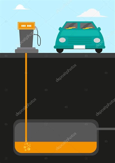 Recorte Del Diagrama De La Estación De Bombeo De Gasolina Con Un Automóvil Orientado Al Frente