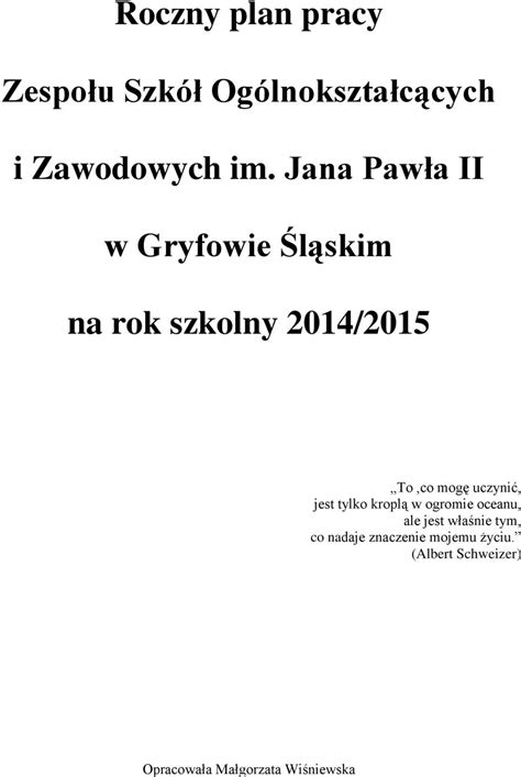 Roczny plan pracy Zespołu Szkół Ogólnokształcących i Zawodowych im