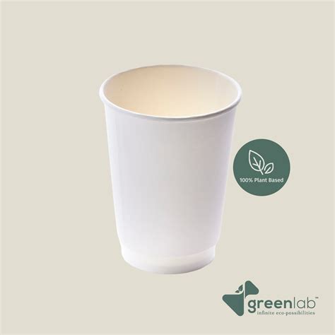 Compostable Double Wall Hot Paper Cup White 12oz Green Lab