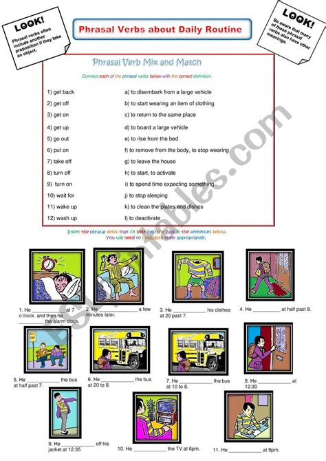 Phrasal Verbs About Daily Routine A Level Esl Worksheet By Spinney