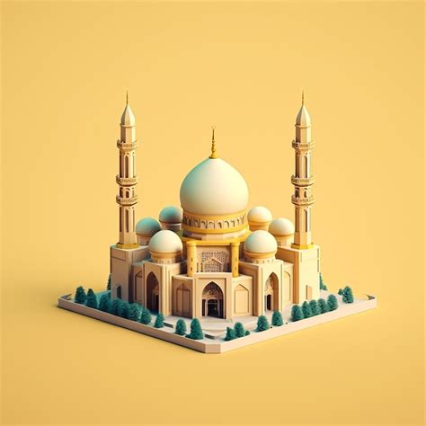 Premium AI Image | A paper model of a mosque with a blue roof and a green tree in the middle.