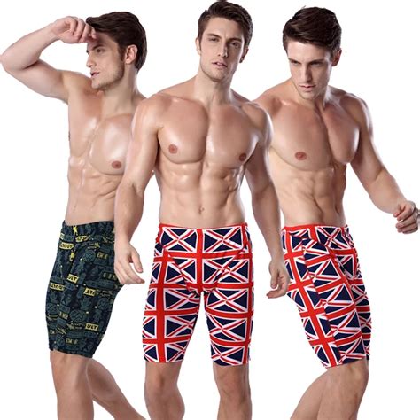Hot Prints Mens Swimming Trunks Knee Length Bathing Suits Men Elastic Tie Beach Male Swim Trunks