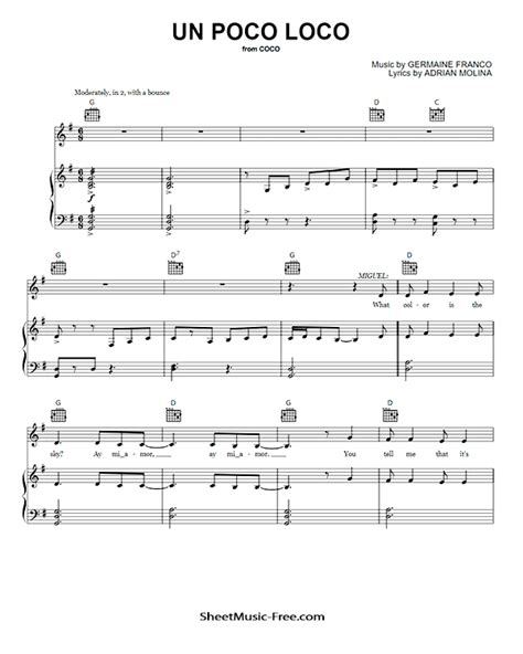 Un Poco Loco Sheet Music Coco - ♪ SHEETMUSIC-FREE.COM