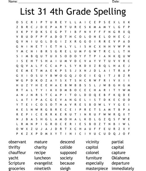 List 31 4th Grade Spelling Word Search Wordmint