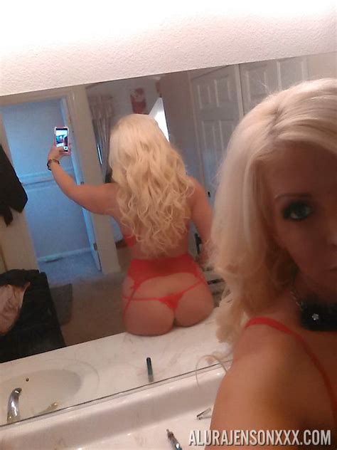 Alura Jenson Taking A Hot Selfie In Red Lace Underwear And Stockings Photos