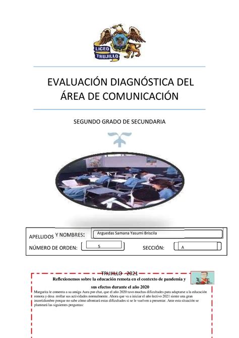 Evaluaci N Diagn Stica Segundo Al De Marzo Evaluacin Diagn