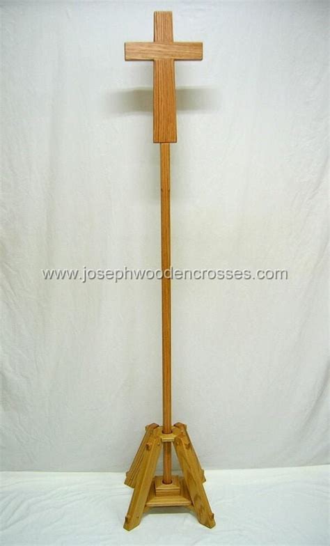 Processional Cross Wood Oak With Wooden Cross Stand Base Religious