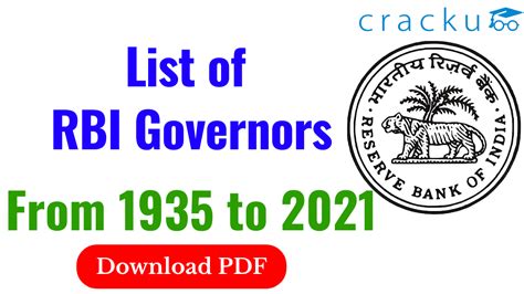 List of RBI Governors from 1935 to 2021 - Download PDF - Cracku