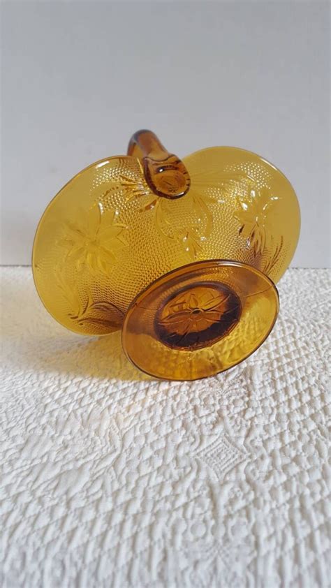 Vintage Amber Sandwich Glass Handled Basket Tiara Indiana Etsy