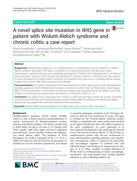 (PDF) A novel splice site mutation in WAS gene in patient with Wiskott ...