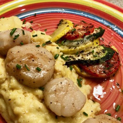 Seared Sea Scallops Over Creamy Polenta Chef Rich Kukle