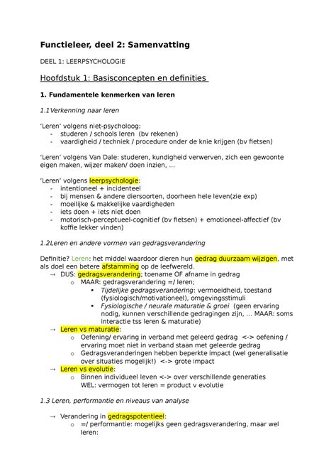 Leerpsychologie Functieleer Deel Samenvatting Deel