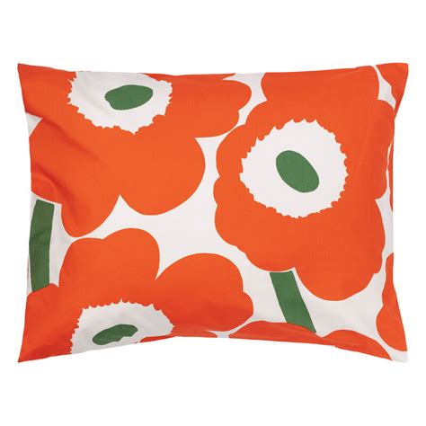 Marimekko Unikko Pillow Case 50 X 60 Cm Off White Orange Green