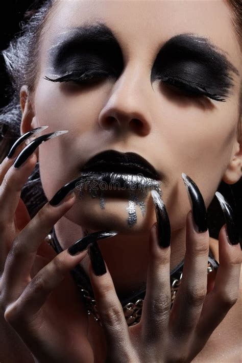 Halloween Party Makeup, Gothic Style. Black Paint Dripping from the ...