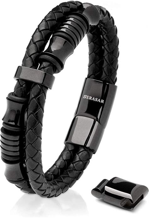 Serasar Cm Negro Pulsera De Cuero Hombre Chico Pulseras Hombres