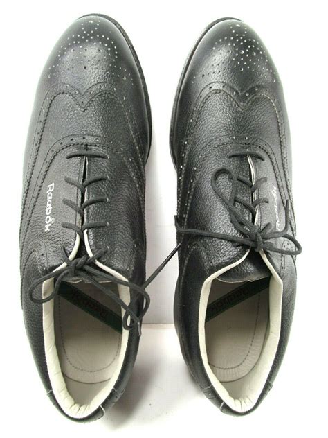 Reebok Vintage Mens Black Leather Wingtip Metal Spike Golf Shoes Size