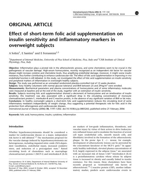 PDF Effect Of Short Term Folic Acid Supplementation On Insulin