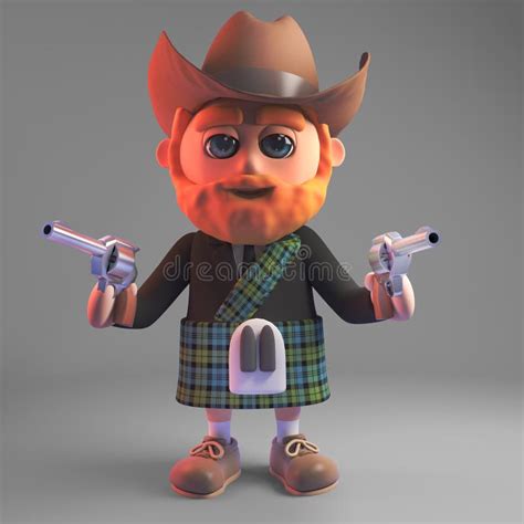 Cartoon 3d Homem Escocês Em Kilt Vestindo Um Chapéu De Cowboy E