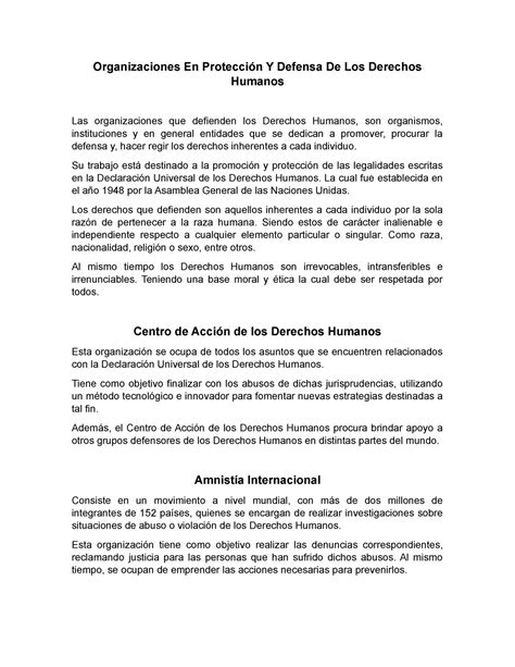 Organizaciones En Protecci N Y Defensa De Los Derechos Humanos