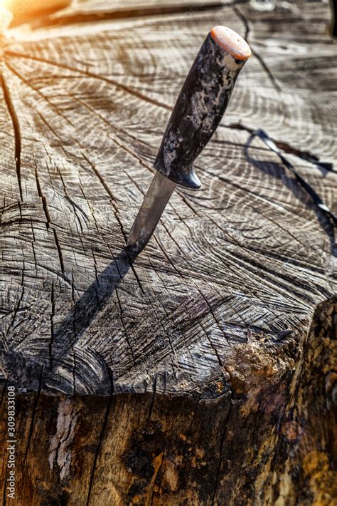 Steel Arms Throwing A Knife The Knife Stuck In The Bark Of A Tree A