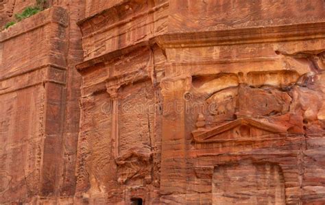 Detail Of Tomb Doorway On The Street Of Facades In Petra Jordan Stock