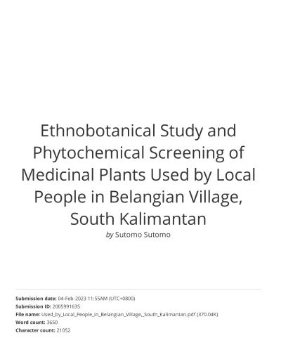 Turnitin Ethnobotanical Study And Phytochemical Screening Of Medicinal