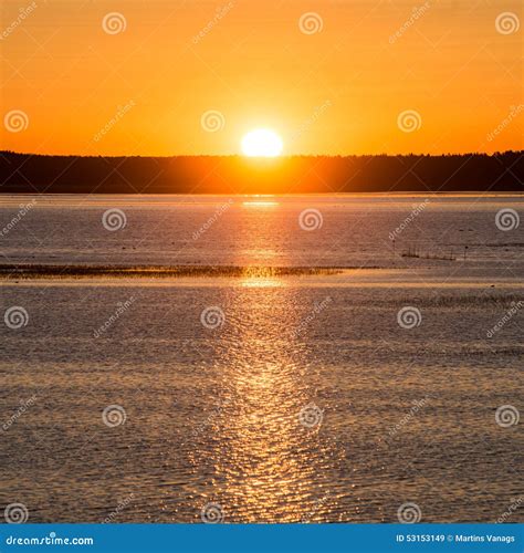 Beautiful Sunrise Over Country Lake Stock Image Image Of Peak