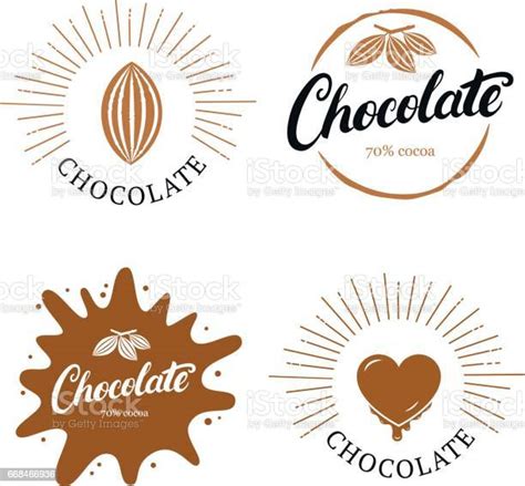 Set Of Chocolate Hand Written Lettering Label Badge Or Emblem With