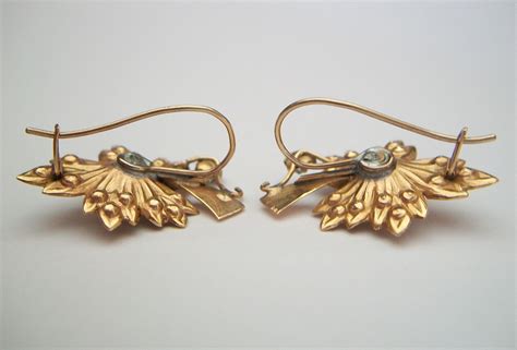 Victorian 14K Gold Leaf Earrings With Seed Pearls And Paste E U