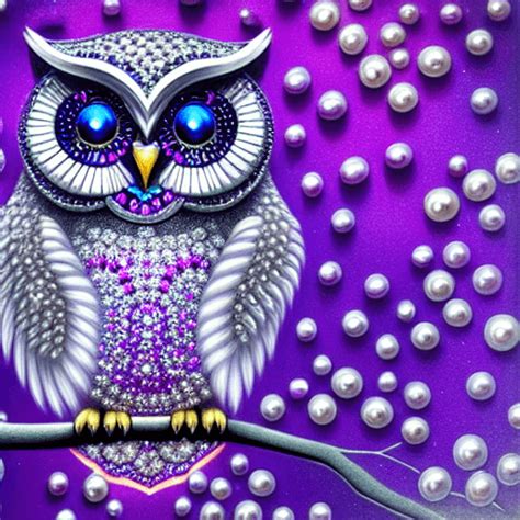 Owl Under A Full Moon With Diamonds And Pearls Creative Fabrica