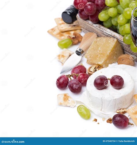 Cheeses Red And Green Grapes Crackers Stock Photo Image Of Glass