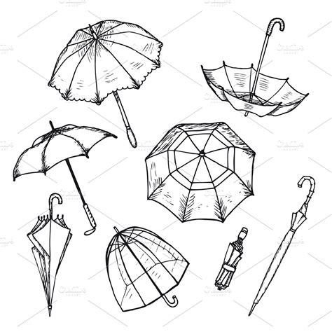 Hand Drawn Umbrellas Set ~ Icons ~ Creative Market