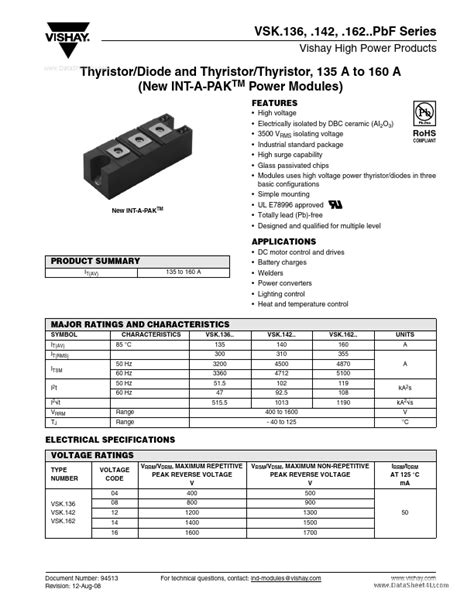 Vskt162 Thyristor Thyristor Datasheet Distributor Stock And Price