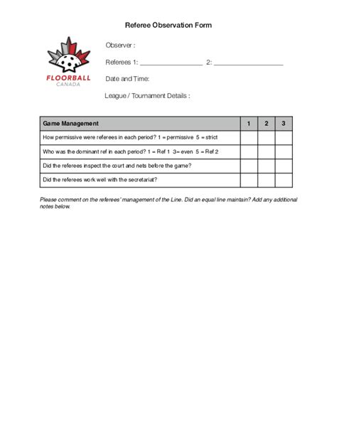 Fillable Online Referee Observation Form Floorball Referee Resources