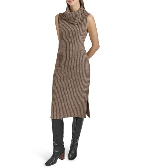 Andrew Marc Sport Stretch Ribbed Sleeveless Funnel Neck Midi Dress