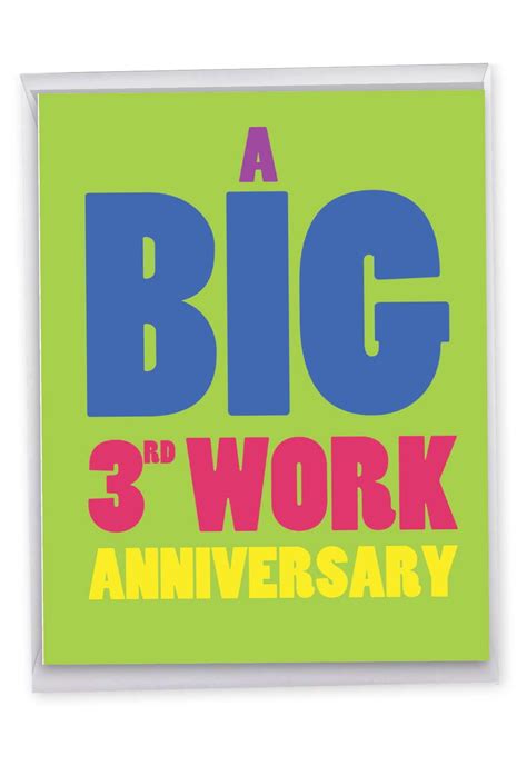 1 Large 3rd Work Anniversary Greeting Card 8 5 X 11 Inch Years At