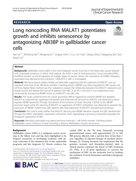 Pdf Long Noncoding Rna Malat Potentiates Growth And Inhibits