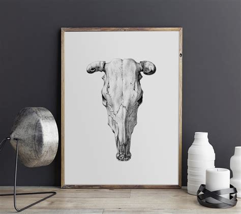 Cow Skull Print, Skull Art, Dark Art, Rustic Wall Decor, Animal Skull ...