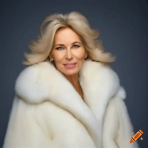 Fashionable Blonde Woman In A White Fur Coat