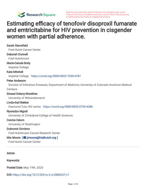 Pdf Estimating Efficacy Of Tenofovir Disoproxil Fumarate And Emtricitabine For Hiv Prevention