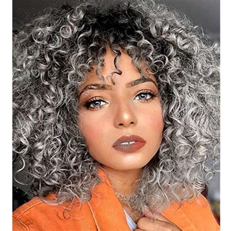 Grey Curly Wig African Curly Wigs Afro Wigs Halloween Party Etsy