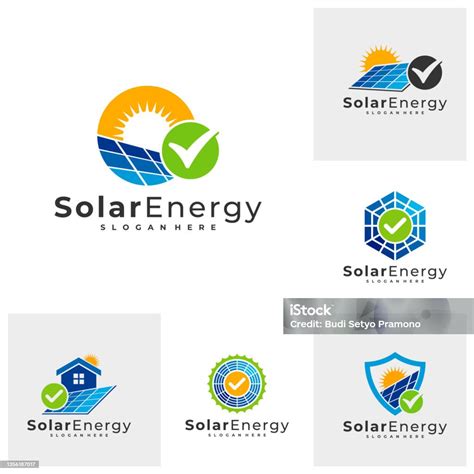 Set Periksa Template Vektor Logo Surya Konsep Desain Logo Energi Panel