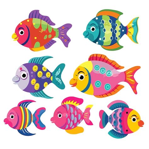 Premium Vector | Different kinds of cartoon stylish colorful fish ...