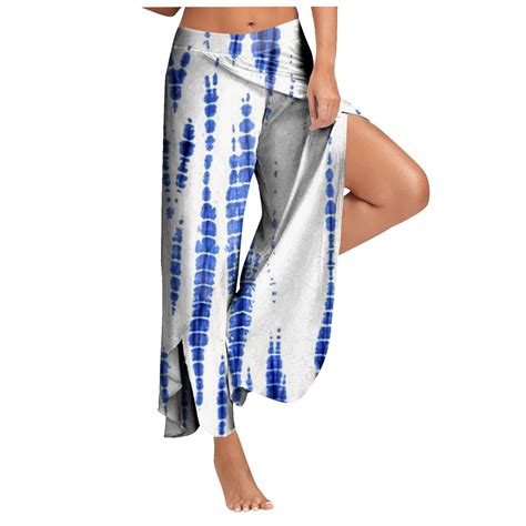 Mlqidk Womens High Side Split Workout Wide Leg Flowy Yoga Palazzo Cropped Pants Royal Blue Xxxl