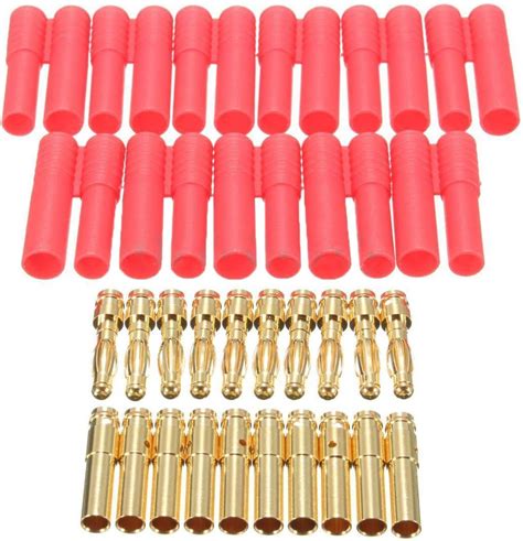 10x Sets HXT 4mm Gold Bullet Connectors Banana Plugs Red Housing RC Car