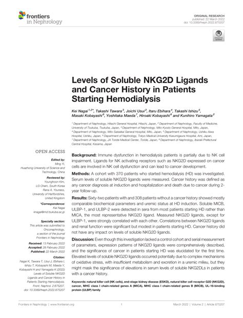 Pdf Levels Of Soluble Nkg D Ligands And Cancer History In Patients