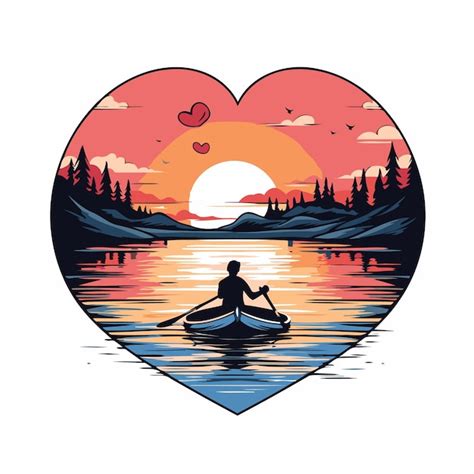 Hombre En Una Canoa En El Lago Al Atardecer Ilustraci N Vectorial