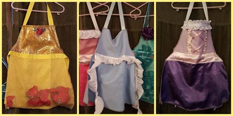 Close Up Of Belle Cinderella And Rapunzel Aprons Princess Diy Disney