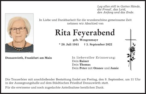 Traueranzeigen von Rita Feyerabend Allgäuer Zeitung